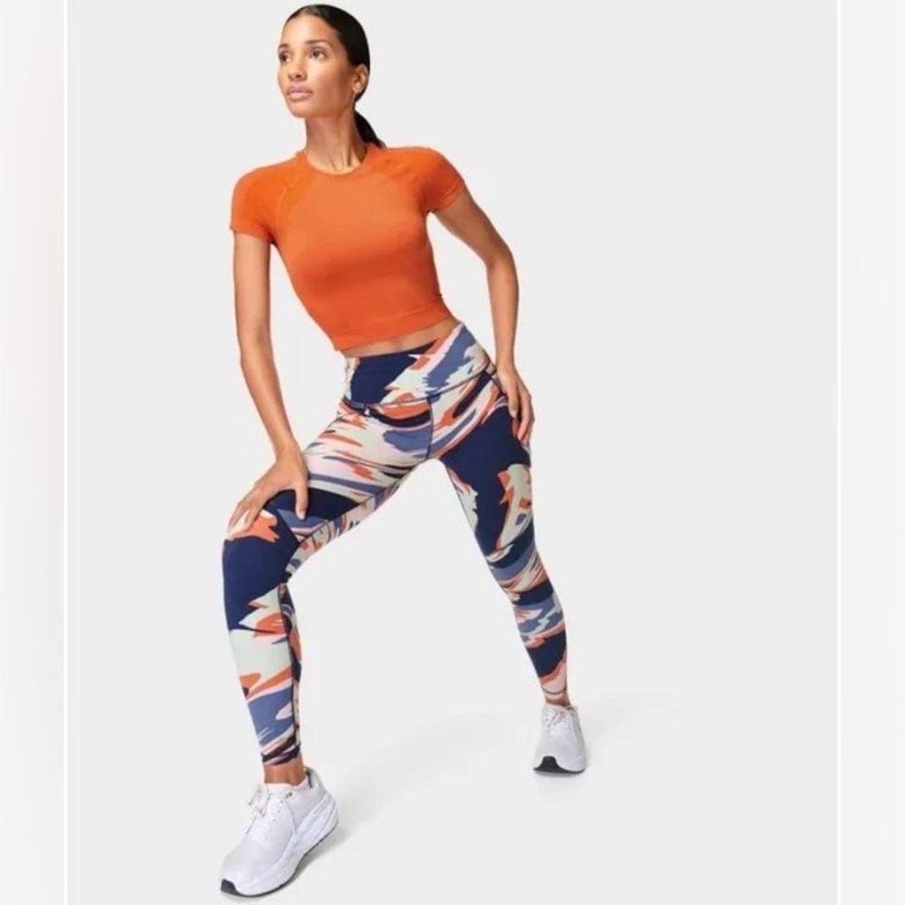 Sweaty Betty Power Full-Length Leggings - Blue Liquid Storm Print, Size 8